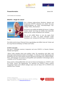www.enjoya.at Presseinformation ENJOYA – Single CD „Sarah“ Die
