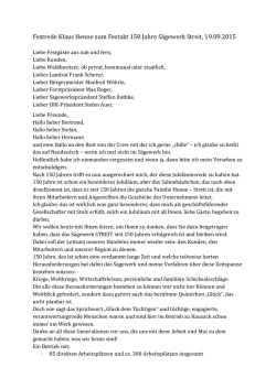 Festrede Klaus Henne zum Festakt 150 Jahre S&auml;gewerk Streit