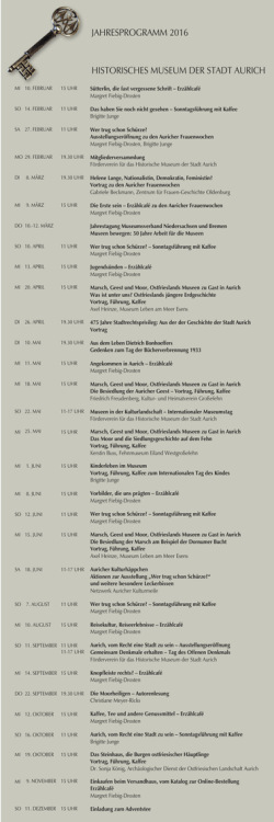 jahresprogramm 2016 historisches museum der stadt aurich