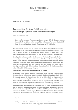 Jahresausblick 2016 von Sal. Oppenheim: Wachstum ja, Dynamik