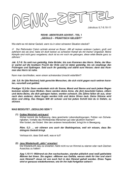 Jakobus 5,7-8.10-11 &bdquo;GEDULD &ndash; PRAKTISCH GELEBT!&ldquo;