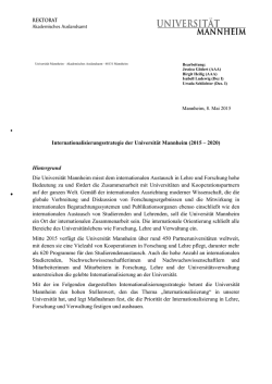 Internationalisierungsstrategie der Universit&auml;t Mannheim 2015-2020