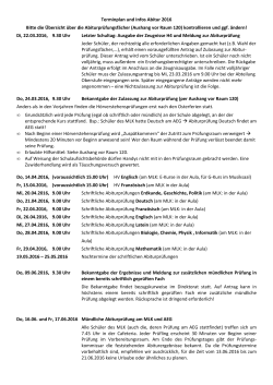 Terminplan und Infos Abitur 2016