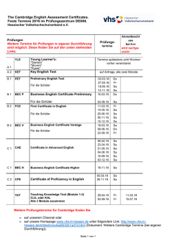 The Cambridge English Certificates Termine 2016