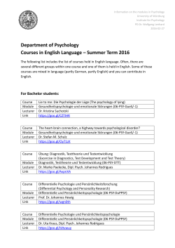 Department of Psychology Courses in English Language – Summer