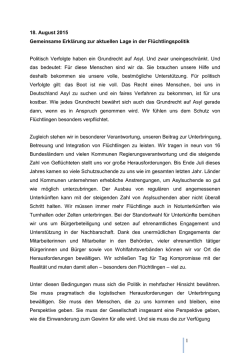 Die vollst&auml;ndige Erkl&auml;rung zur aktuellen Lage in der Fl&uuml;chtlingspolitik