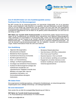 Zum 01.08.2016 bieten wir eine Ausbildungsstelle zum/zur