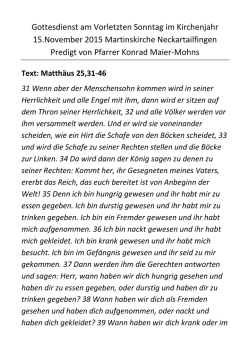Gottesdienst am Vorletzten Sonntag im Kirchenjahr 15.November