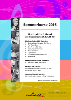 Sommerkurse 2016 - Jugendmusikschule Winterthur und Umgebung