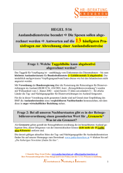 HEGEL 5/16 Auslandsdienstreise beendet Die Spesen sollen abge
