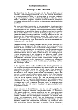 Heinrich Hansen Haus Bildungsarbeit beendet