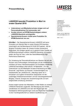 Pressemitteilung LANXESS beendet Produktion in Marl im ersten