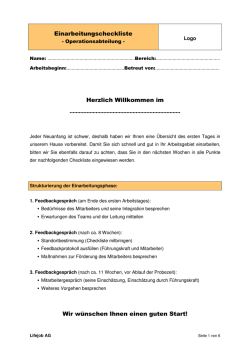 Einarbeitungscheckliste Herzlich Willkommen im Wir