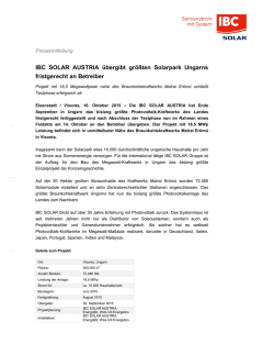 IBC SOLAR AUSTRIA &uuml;bergibt gr&ouml;&szlig;ten Solarpark