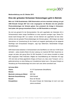 Eine der gr&ouml;ssten Schweizer Solaranlagen geht in Betrieb