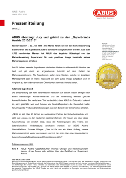 ABUS überzeugt Jury und gehört zu den „Superbrands Austria 2015
