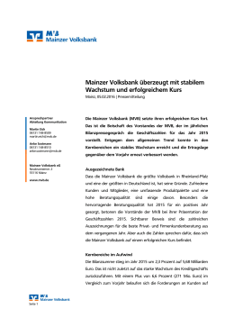 Mainzer Volksbank überzeugt mit stabilem Wachstum und