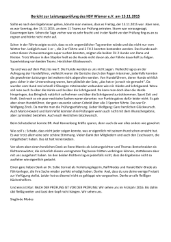 Bericht zur Leistungsprüfung des HSV Wismar e.V. am 15.11.2015