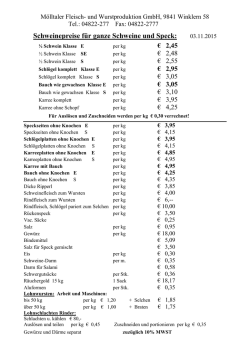 Schweinepreise f&uuml;r ganze Schweine und Speck