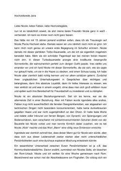 Hochzeitsrede Jana Liebe Nicole, lieber Fabian, liebe