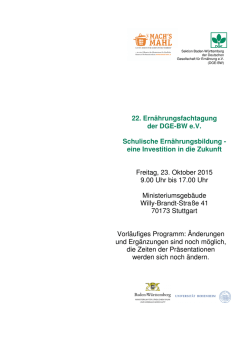eine Investition in die Zukunft Freitag, 23. Oktober 2 - DGE