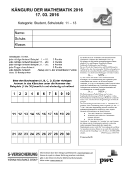 KÄNGURU DER MATHEMATIK 2016 17. 03. 2016