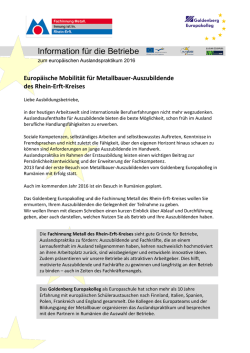 Information f&uuml;r die Betriebe - Fachinnung Metall Rhein-Erft