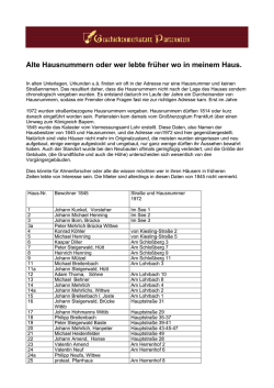 Alte Hausnummern oder wer lebte fr&uuml;her wo in meinem Haus.