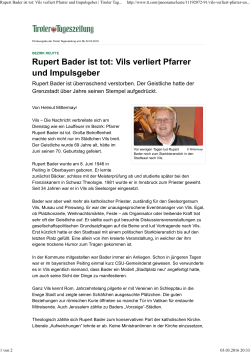 Rupert Bader ist tot: Vils verliert Pfarrer und Impulsgeber