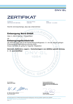 EfbV-Zertifikat - Entsorgung Nord GmbH - 12.2016