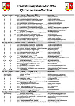 Veranstaltungskalender 2016 Pfarrei Schwindkirchen