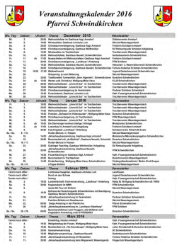 Veranstaltungskalender 2016 Pfarrei Schwindkirchen