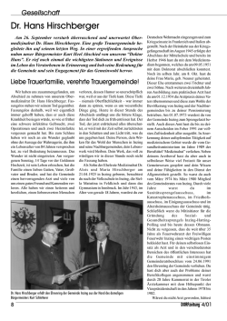Dr. Hans Hirschberger Hans&rdquo;. Er rief noch einmal die wichtigsten