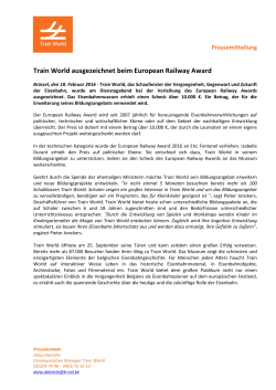 Train World ausgezeichnet beim European Railway Award
