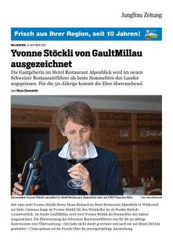 Yvonne Stöckli von GaultMillau ausgezeichnet