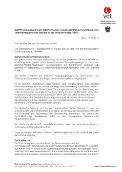 Betrifft: Stellungnahme der Österreichischen Tierärztekammer zur