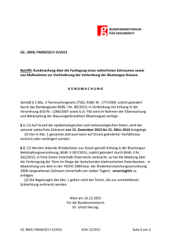 GZ.: BMG-74600/0217-II/2015 Betrifft: Kundmachung &uuml;ber die