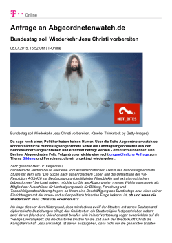 Anfrage an Abgeordnetenwatch.de Bundestag soll Wiederkehr Jesu