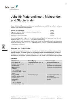 Jobs f&uuml;r Maturandinnen, Maturanden und Studierende