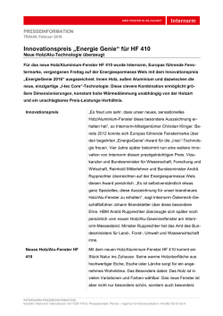 Innovationspreis &bdquo;Energie Genie&ldquo; f&uuml;r HF 410