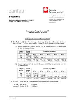 Änderung der Anlage 30 zu den AVR, Tarifrunde für Ärzte 2014/2015