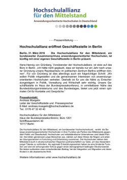 Hochschulallianz er&ouml;ffnet Gesch&auml;ftsstelle in Berlin