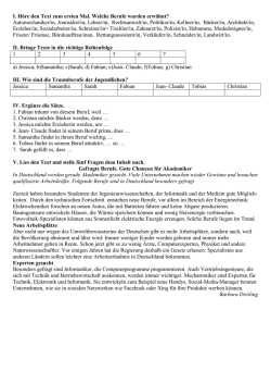 I. H&ouml;re den Text zum ersten Mal. Welche Berufe wurden erw&auml;hnt