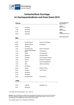 Verkaufsoffene Sonntage 2016