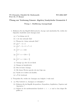 ¨Ubung zur Vorlesung Lineare Algebra/Analytische Geometrie I