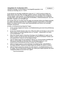 Interpellation Nr. 91 (Dezember 2015) betreffend Aussage Thomas