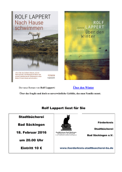 Rolf Lappert liest für Sie Stadtbücherei Bad Säckingen 18. Februar