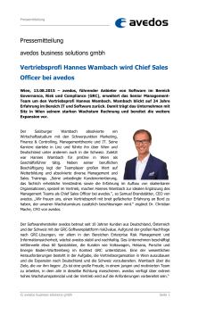 Vertriebsprofi Hannes Wambach wird Chief Sales Officer bei avedos