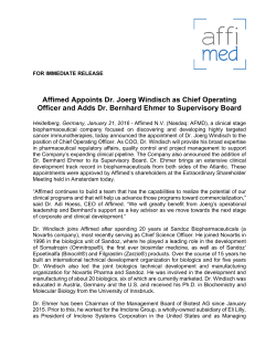 Affimed Appoints Dr. Joerg Windisch as Chief Operating Officer and