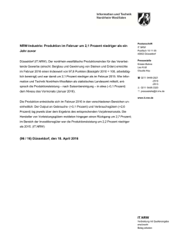 IT.NRW NRW-Industrie: Produktion im Februar um 2,1 Prozent
